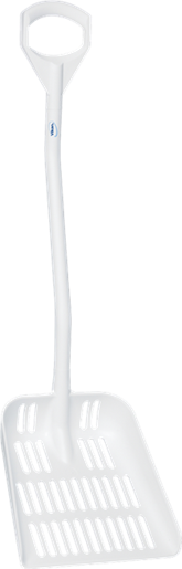 Ergonomic shovel with drain holes, 380 x 340 x 90 mm, 1145 mm,  White