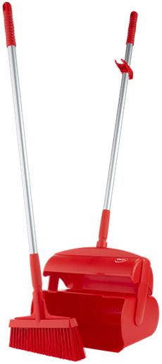Dustpan set, closable with broom, 370 mm, Red